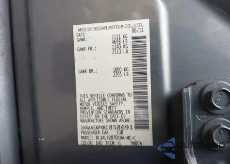 2011 Nissan Maxima 3.5 Sv z USA, uszkodzony, nr VIN 1N4AA5APXBC858691